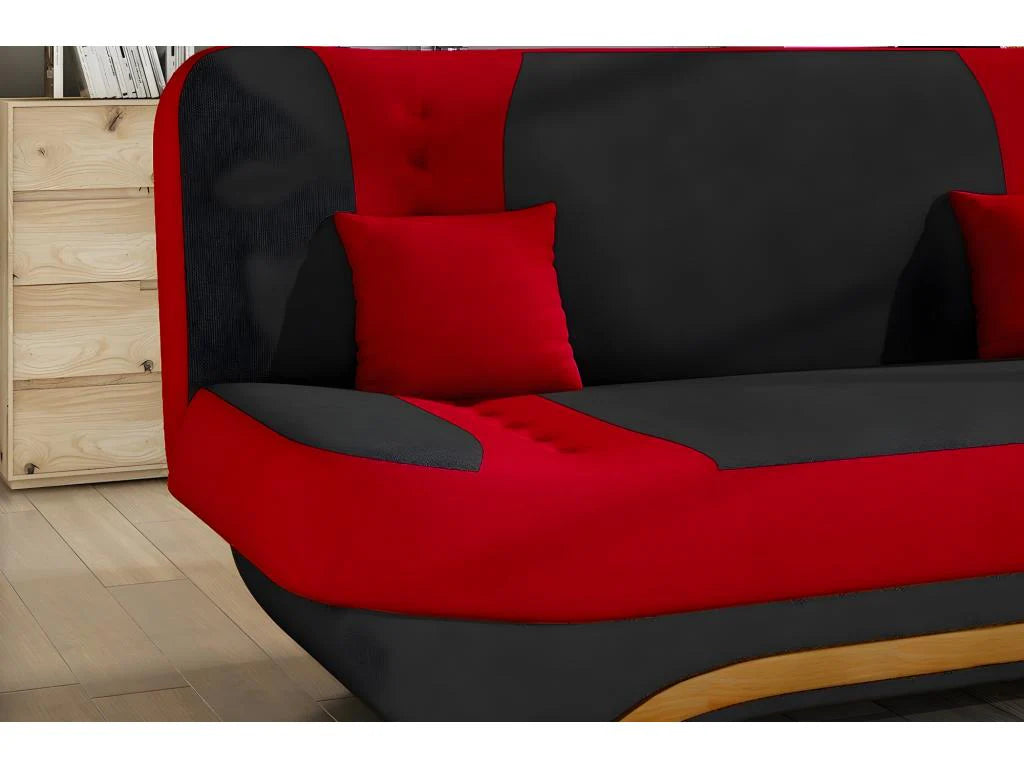 Canapé 3 places convertible et espace de rangement - bicolore anthracite / rouge - en tissu de qualité EWIN – Image 2