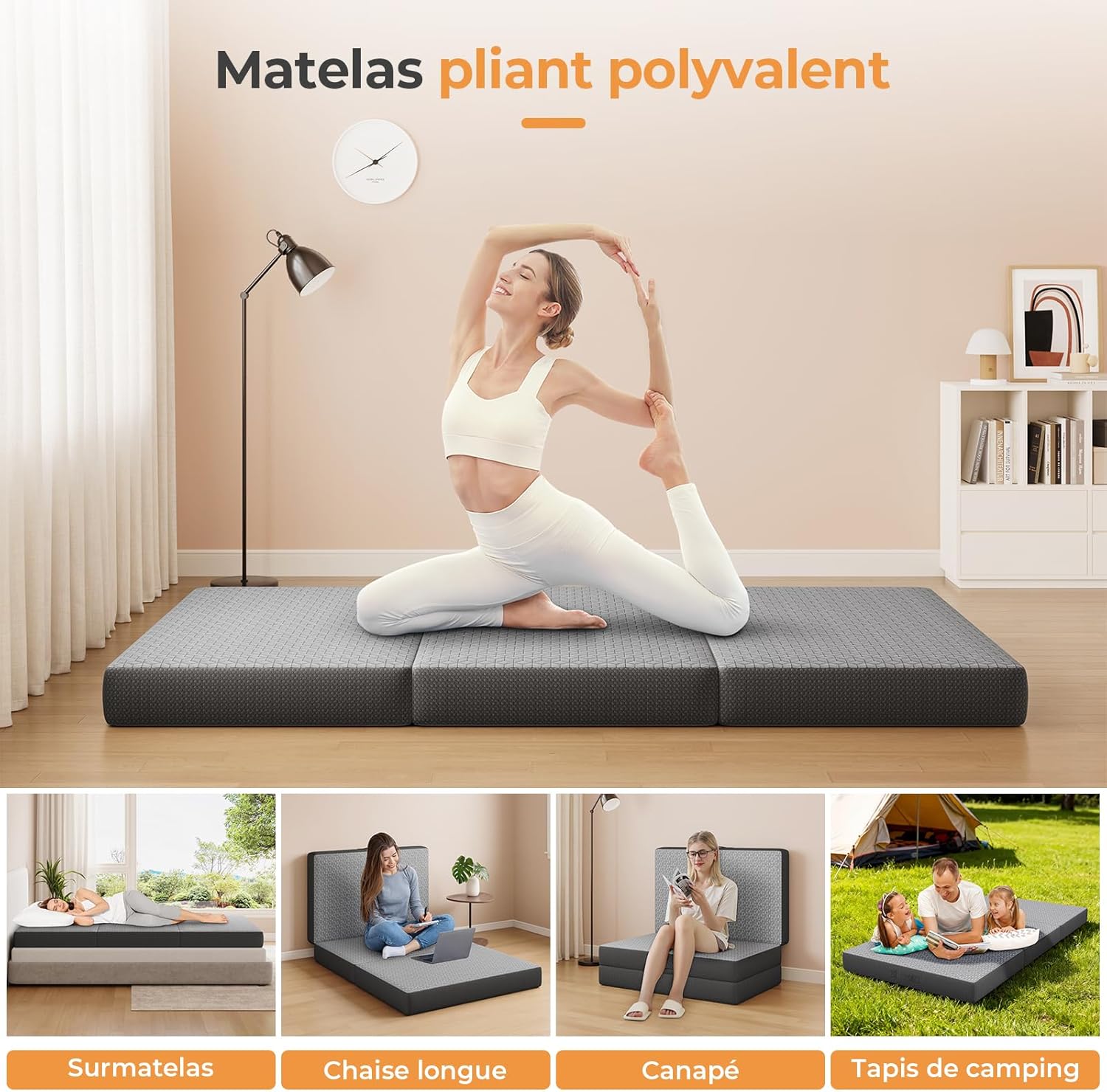 Vesgantti Matelas Pliable 120x190x15 cm avec Sac de Transport, Matelas d’Appoint Adulte en Mousse à Mémoire de Forme Gel, Lit Pliant pour Camping, Voyage, Voiture et Invités, Gris – Image 6