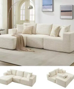 108 Modern Sofa Couch, 3 Seater Upholstered L Shaped Sofa with Pillows, Deep Seat Sofa, No Assembly Required