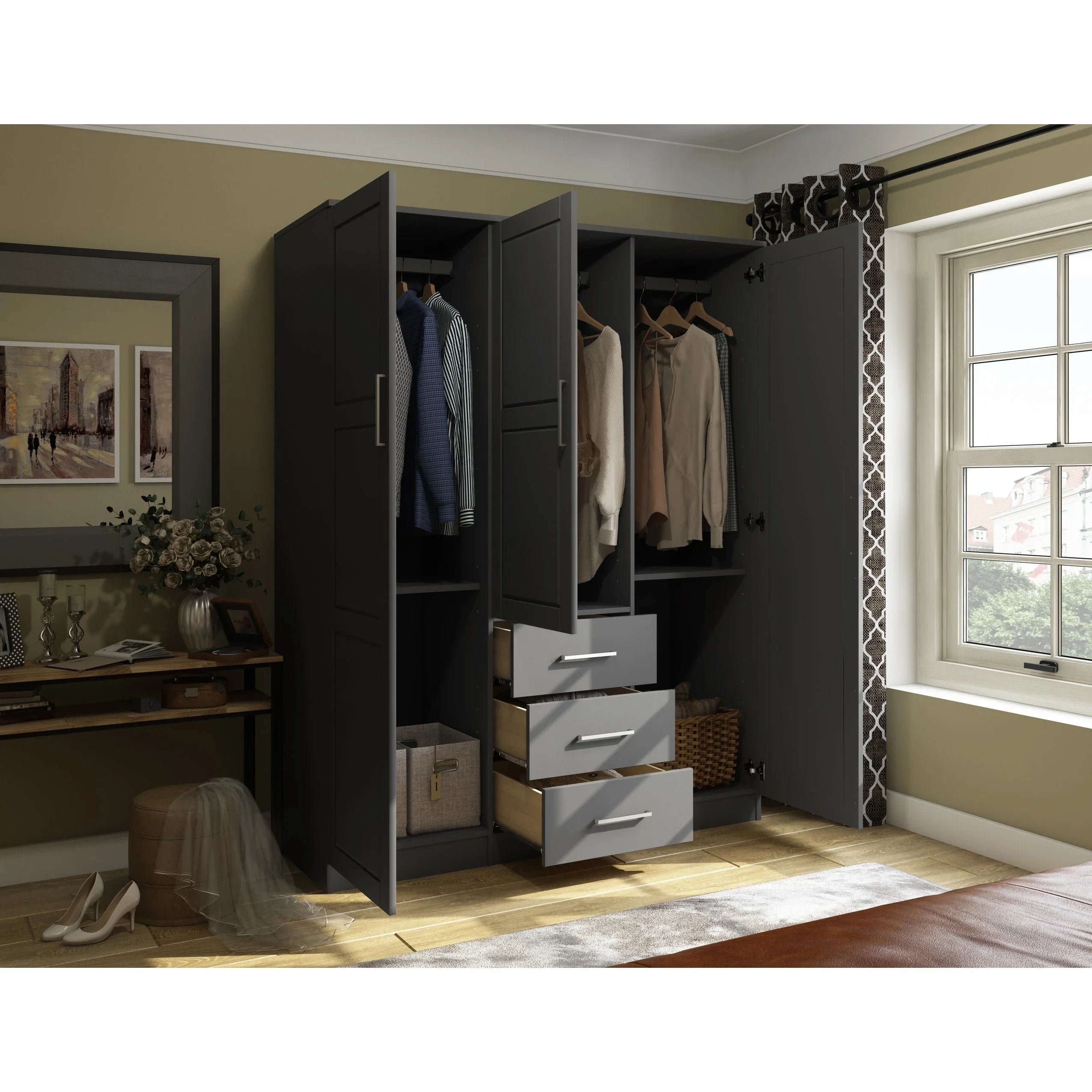 Palace Imports 100% Solid Wood Cosmo 3-Door Wardrobe Armoire with Solid Wood or Mirrored Doors – Image 15