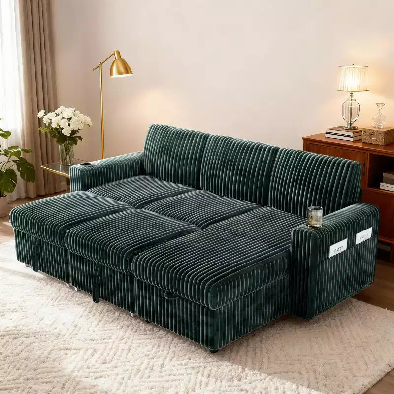L-Shaped Sectional Sleeper Sofa with Pull-Out Bed, USB Ports & Storage – Image 28