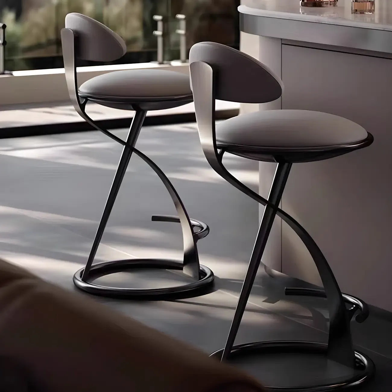 Luxury Gold Metal Frame Sleek Beige Leather Bar Stool – Image 5