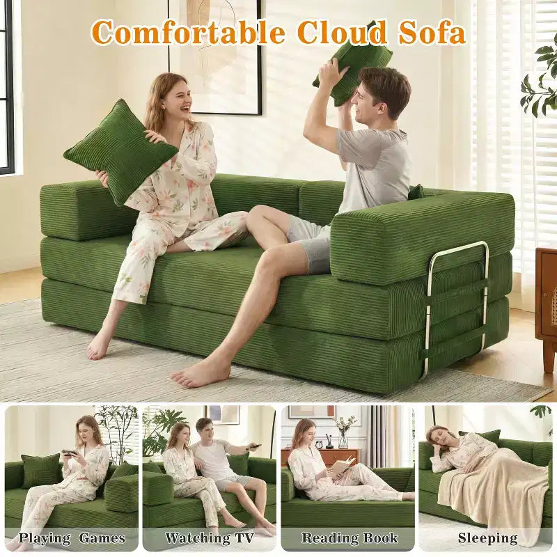 Dyonery 78Folding Sofa Bed Convertable Corduroy Couch King Size Floor Sleeper 4-in-1 DIY Combination Modular Sofa Fold Out Comfy sofa. – Image 25