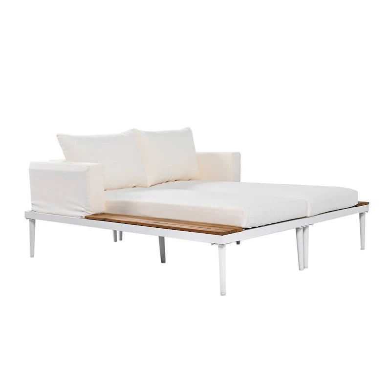 Outdoor Daybed Patio Metal Sun Lounger, 2 in 1 Padded Chaise Lounges, Garden Outdoor Chaise Lounges, Poolside Sunlounger – Image 32
