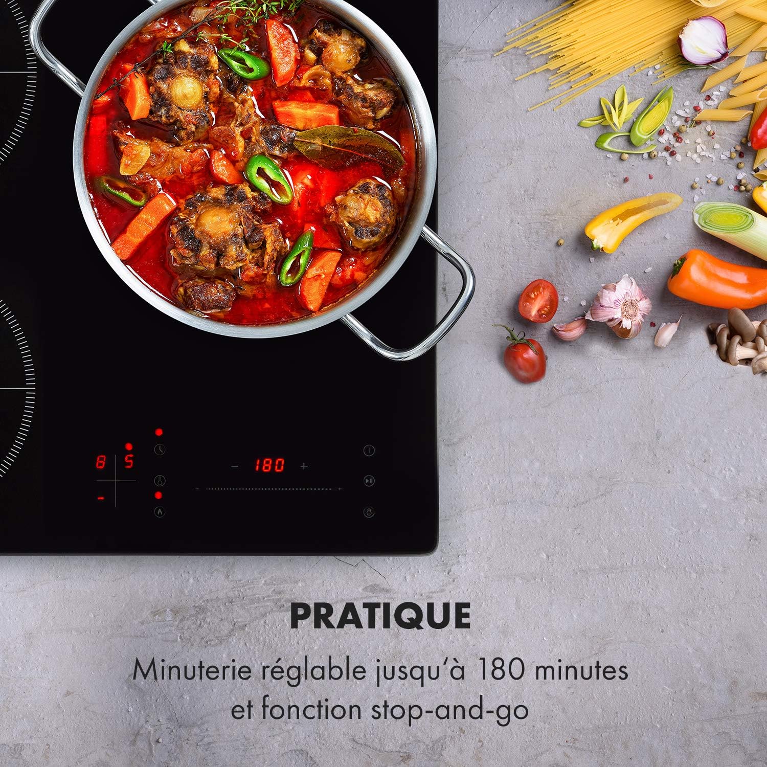 KLARSTEIN TrinityCook - table de cuisson à induction, pose libre, 3400W, 3 zones de cuisson, minuterie, 9 niveaux, 60 à 240° C, protection anti surchauffe, verrouillage parental - noir – Image 2