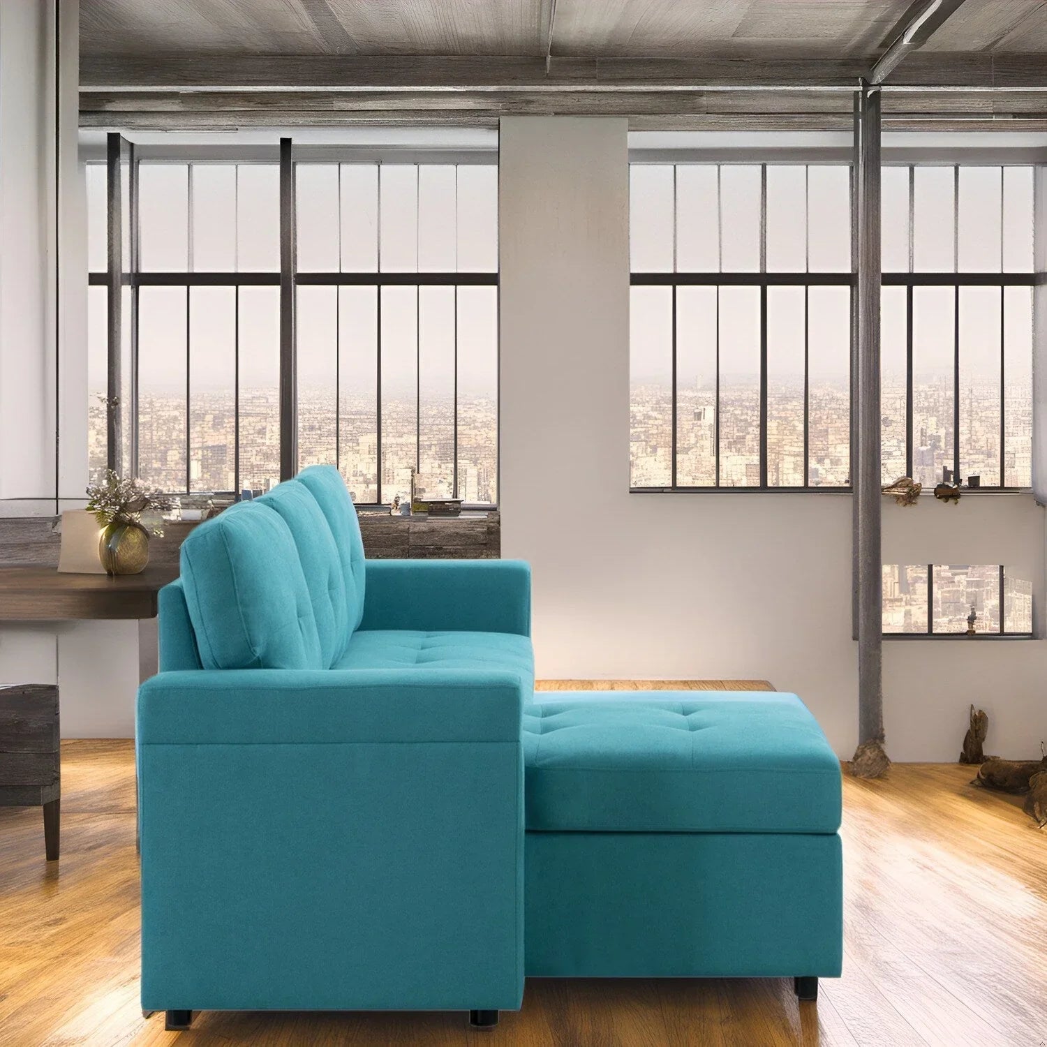 Convertible Reversible Sectional Sofa with Pull-Out Sleeper Bed, Hidden Storage Chaise, and Durable Legs – Image 98
