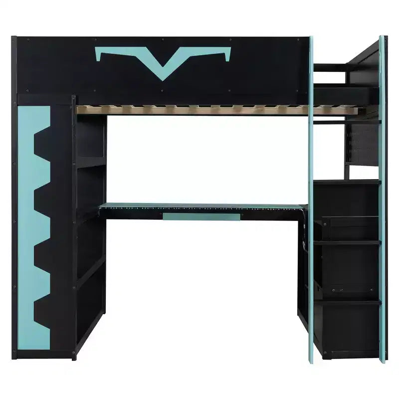 Luxystar Modern Gaming Full Loft Bed With Lighted Desk And Keyboard Tray, Pegboard, Storage Bookcase – Image 15