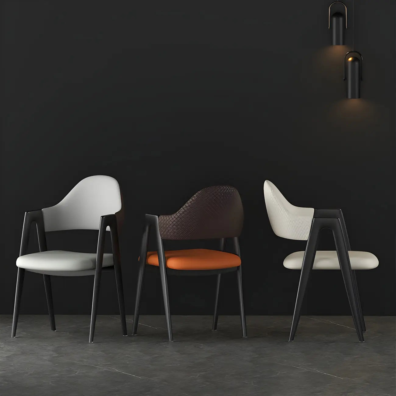 Modern Leather Curved Open Back Arm Dining Chair – Image 48