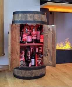 Alternative view of weeco Tonneau en Bois avec LED RGB et Deux Étagères – Mini Bar avec Portes – Couleur Wenge, Brun Foncé – Dimensions 80x50cm