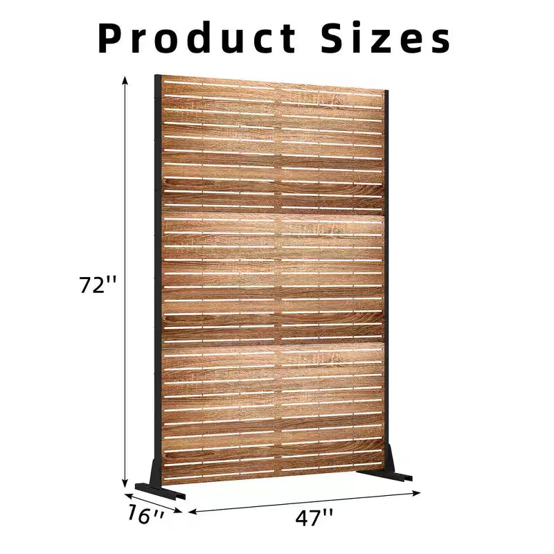MAYEERTY 72 inch Room Divider with Galvanized Frame Wood Gain Privacy Screen Garden Fence Patio Beige – Image 4