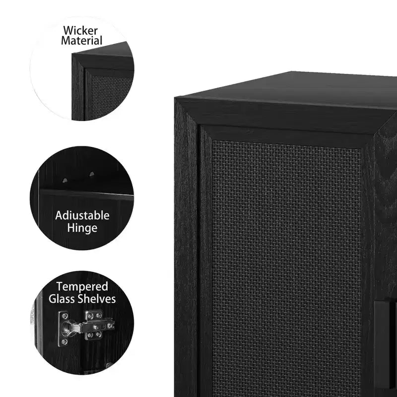 62 High Black Wicker Door Wood Grain Decorative Storage Cabinet with 12 Shelves – Image 7