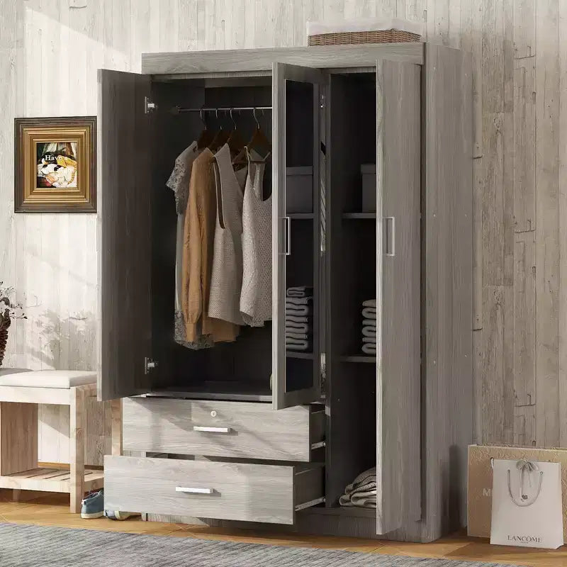 3-Door Wardrobe with Shelves and 2 Drawers, Clothing Armoire 4A - ModernLuxe – Image 2