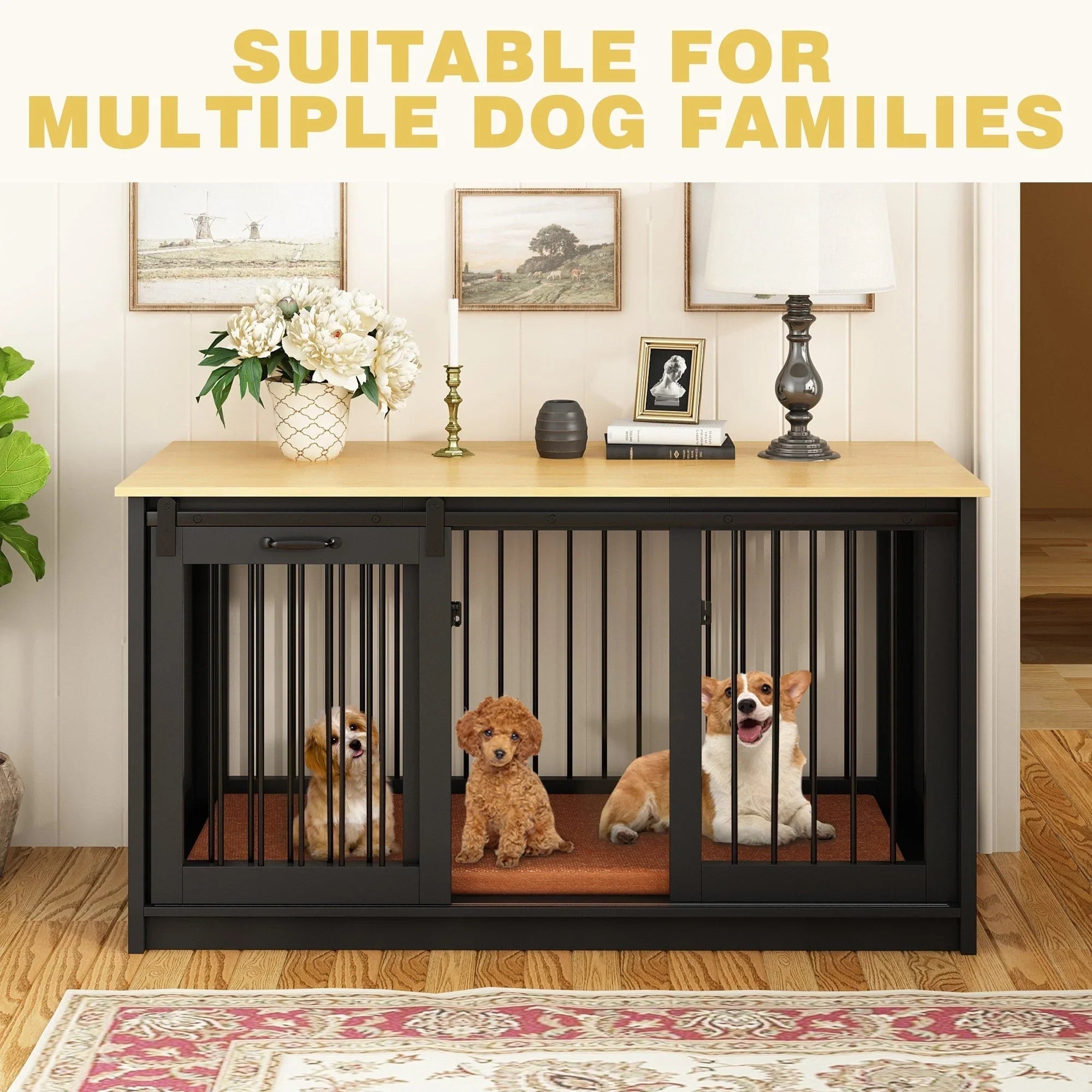 Pet Residence with Iron Tube Reinforcement Stylish & Sturdy Dog Crate – Image 7