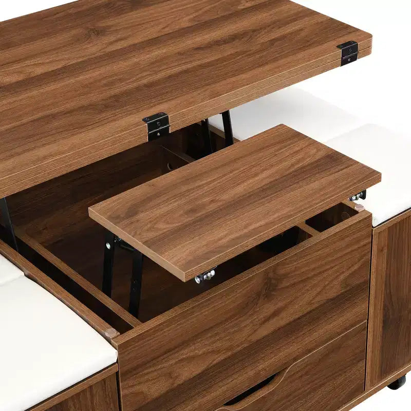 Zeus & Ruta Multi-Function Modern Lift-Top Coffee Table with Hidden Storage, 4 Stools and Casters, Perfect for Modern Living Spaces – Image 45