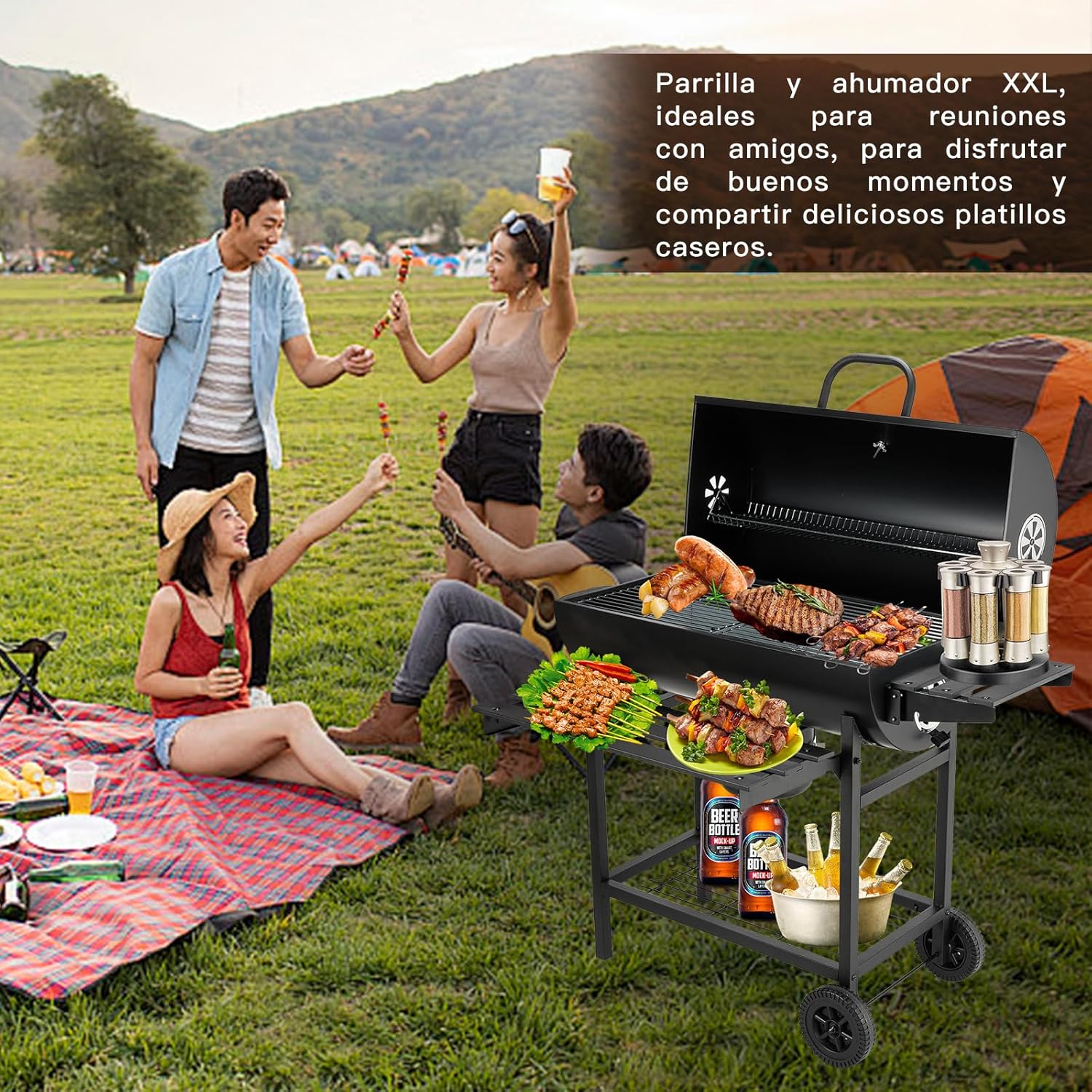 TEENO Barbecue Charbon de Bois,avec Grille de Cuisson XXL,Gants Anti-BrûLures, ThermomèTre,Tiroir à Cendres, éVent RéGlable,Grand Barbecue au Charbon de Bois (Basic) – Image 6