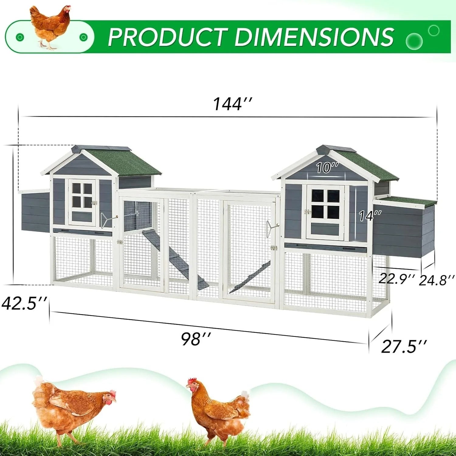 AECOJOY 144'' Large Chicken Coop w/ Run Wooden Hutch Poultry Cage House – Image 12