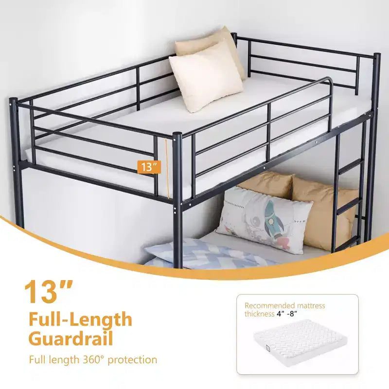 Karl Home Twin Over Twin Steel Bunk Bed Frame Ladder Bedroom Dorm Room for Kids Adult Children – Image 43