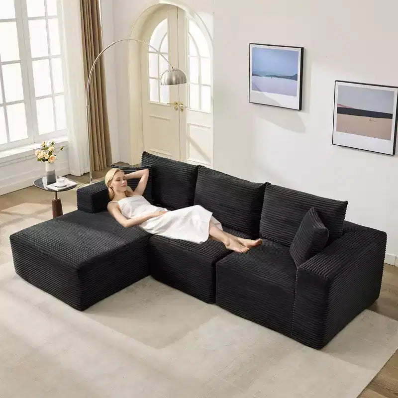 108 Modern Sofa Couch, 3 Seater Upholstered L Shaped Sofa with Pillows, Deep Seat Sofa, No Assembly Required – Image 10