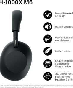 Alternative view of WH-1000XM6 Casque sans-Fil Bluetooth à réduction de Bruit Noir, Son Hi-Res Unique, Confortable, Conception Pliable, Etui résistant, 30h Autonomie, iOS & Android - Noir
