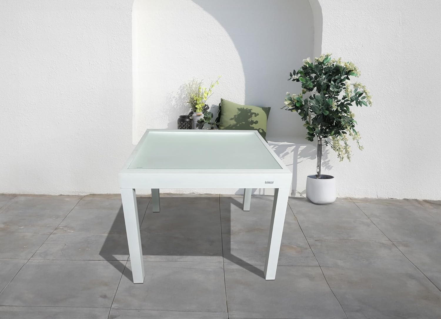 MOMMA HOME Table extensible de jardin en aluminium et verre trempé - Table carrée extensible d'extérieur - Dimensions 90/150 x 90 x 74 cm (blanc) – Image 8