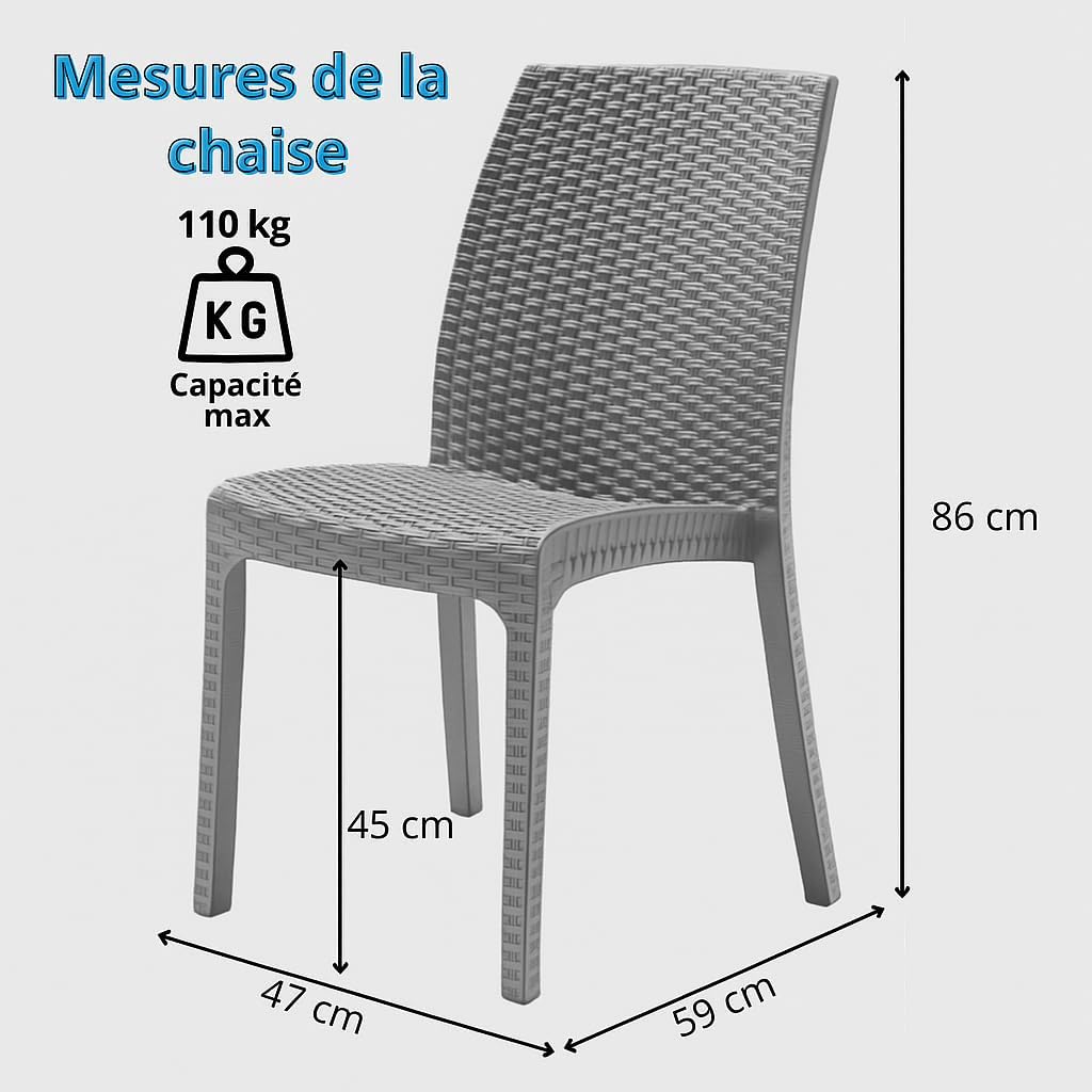 Tomaino - Chaise de jardin empilable en plastique - Lot de 6 chaises empilables pour table d'extérieur en rotin - Fauteuil en polypropylène pour maison, jardin, balcon, bar (Noir) – Image 6