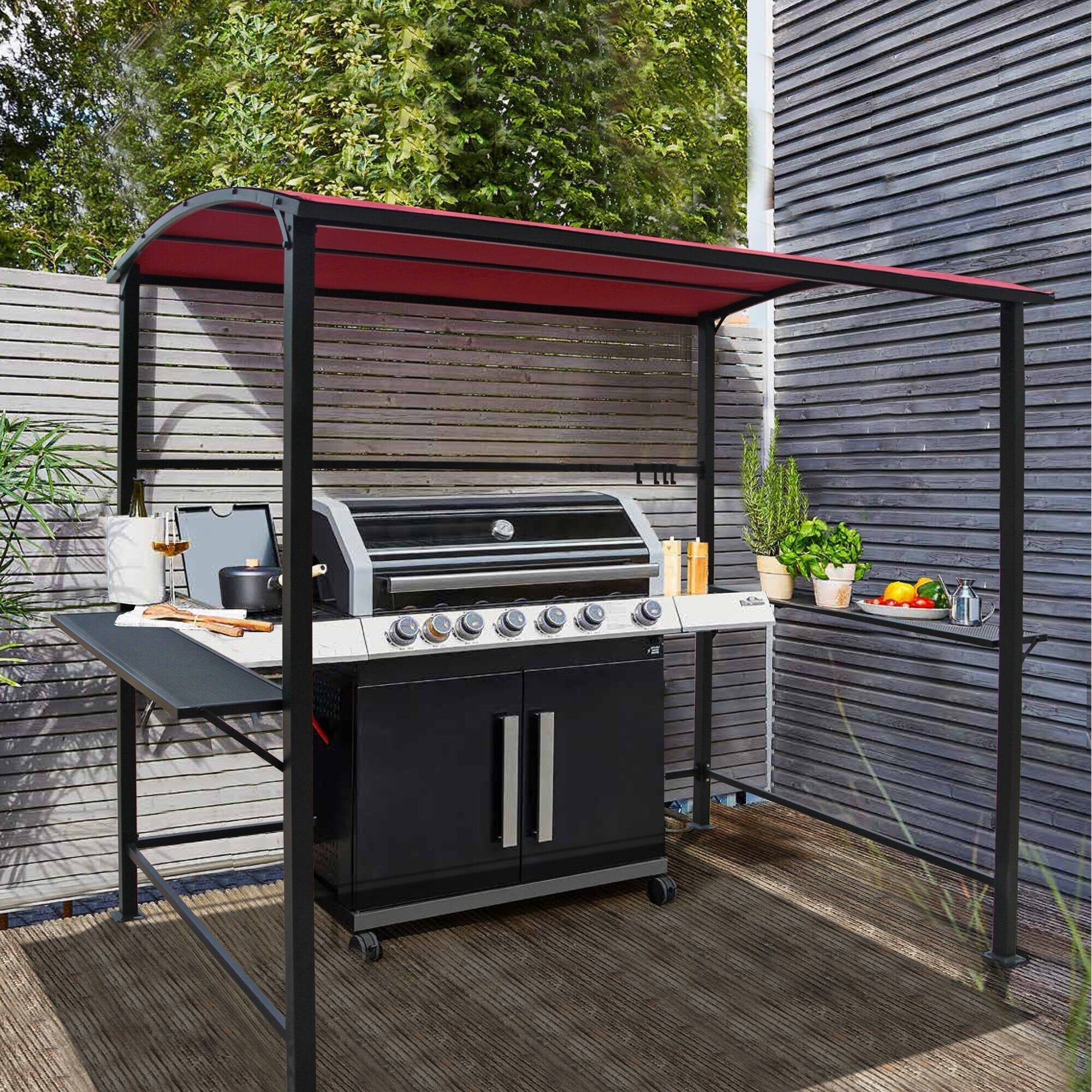 Outdoor 5 ft. x 8 ft. Steel Frame Grill Gazebo Canopy Barbecue Shelter – Image 3