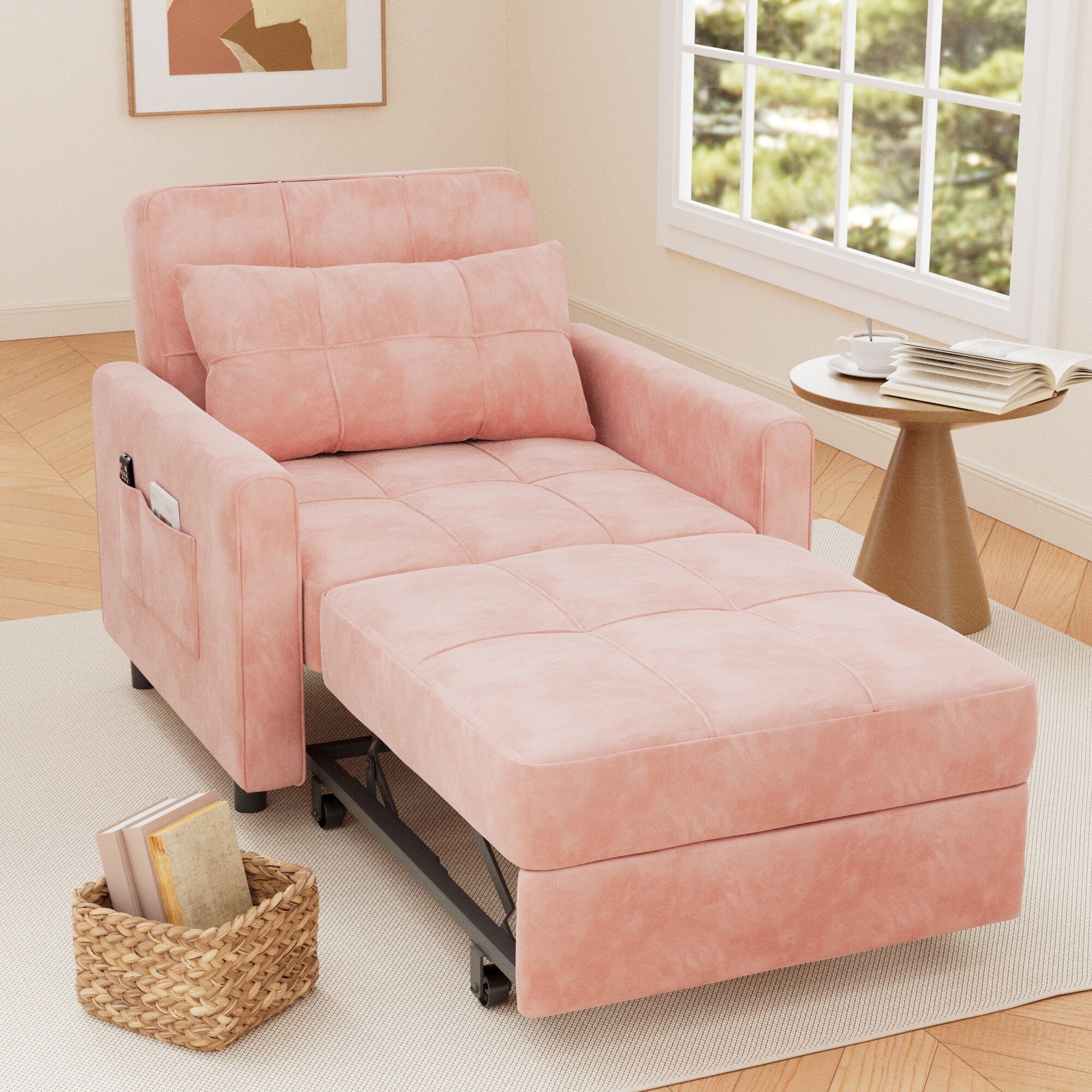 3-in-1 Adjustable Sleeper Sofa Bed, Pull Out Chair Sofa, Convertible Folding Bed for Living Room – Image 92