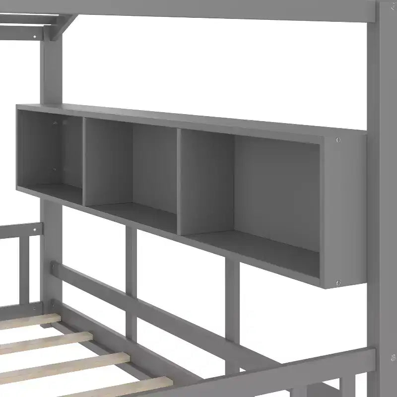 Polibi Floor House Bed with Built-In Storage Shelves & Slatted Roof – Image 7