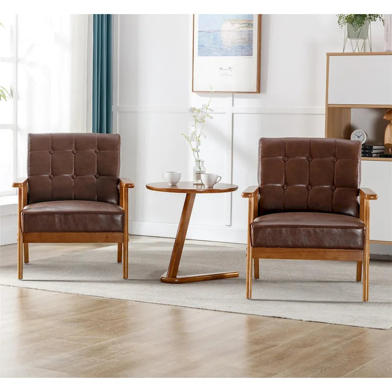 Mid Century Modern Accent Chairs Set of 2 with Side Table – Image 15