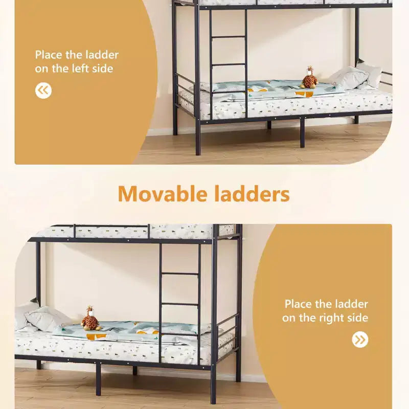 Karl Home Twin Over Twin Steel Bunk Bed Frame Ladder Bedroom Dorm Room for Kids Adult Children – Image 45