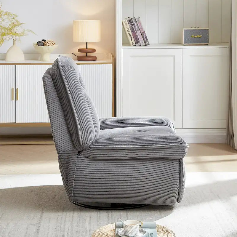 Corduroy Swivel Glider Recliner, Footrest for Living Room – Image 15
