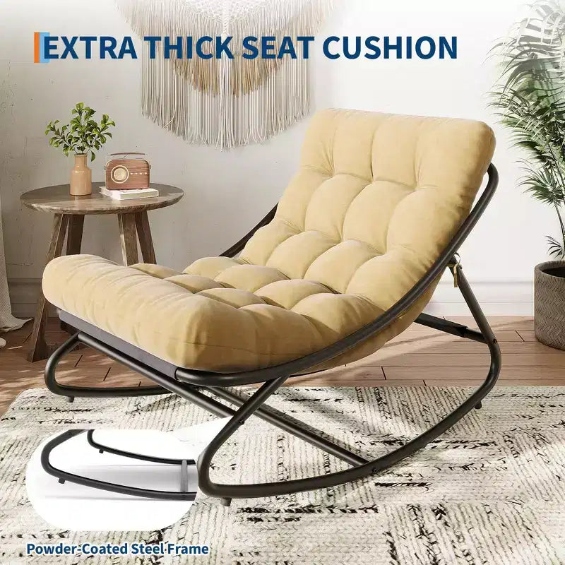 Oversized Rocking Chair, Heavy Duty Metal Frame, 400 LBS Capacity, Comfortable Lounge Rocker, for Porch, Garden, Living Room – Image 2