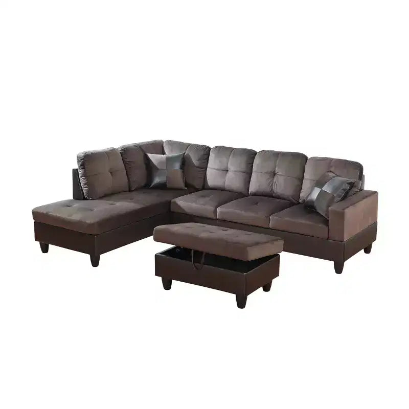 L-Shaped Living Room Sofa with Double Spring Layer, Soft and Breathable 3-Piece Short Plush Sofa Set – Image 3