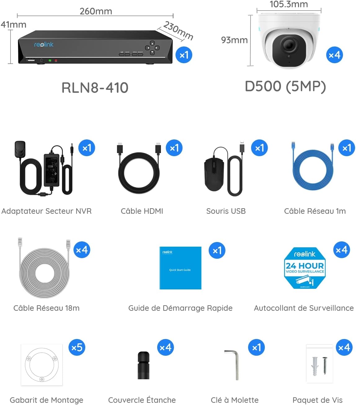 Reolink 5MP Caméra de Surveillance Extérieure, Kit Vidéo Surveillance avec 8CH 2To NVR et Caméra IP PoE Filaire 4X 5MP, Détection Personne/Véhicule, Vision Nocturne 30m avec Audio, RLK8-520D4-5MP – Image 9