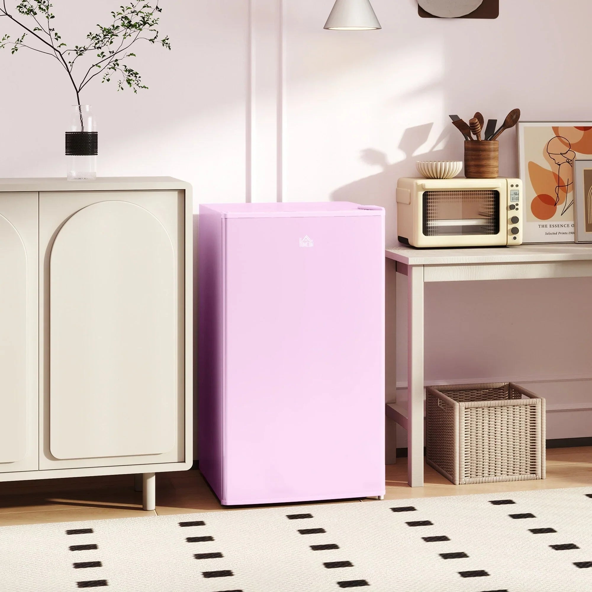 HOMCOM 3.2 Cu.Ft Mini Fridge with Freezer, Single Door Compact Refrigerator with Adjustable Thermostat for Bedroom – Image 4