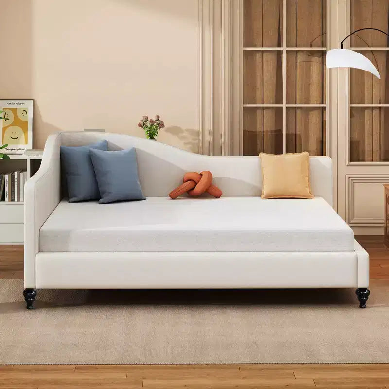 Whisen Stylish L-Shaped Design Solid Wood Legs Linen Daybed – Image 18