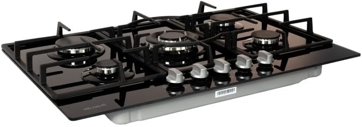 Plaque gaz 5 feux en verre noir - Brûleurs et grilles en fonte - 10 800 Watts encastrement 56x49 cm – Image 9