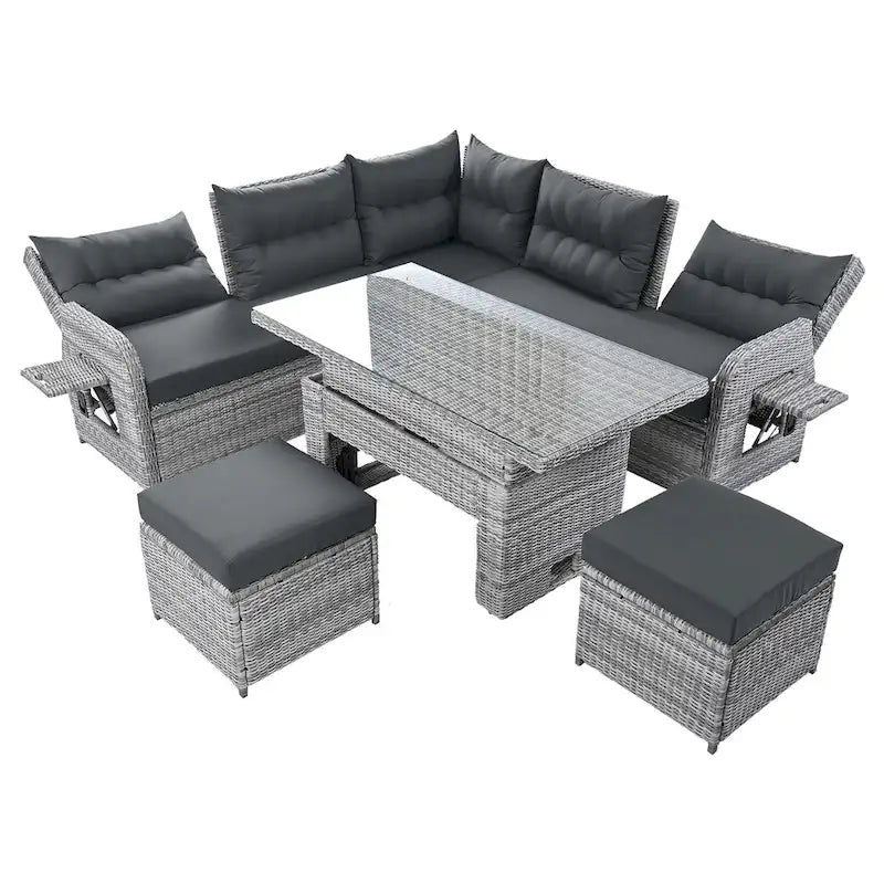 Outdoor Rattan Sectional Sofa Set with Adjustable Table & Recliners – Image 20