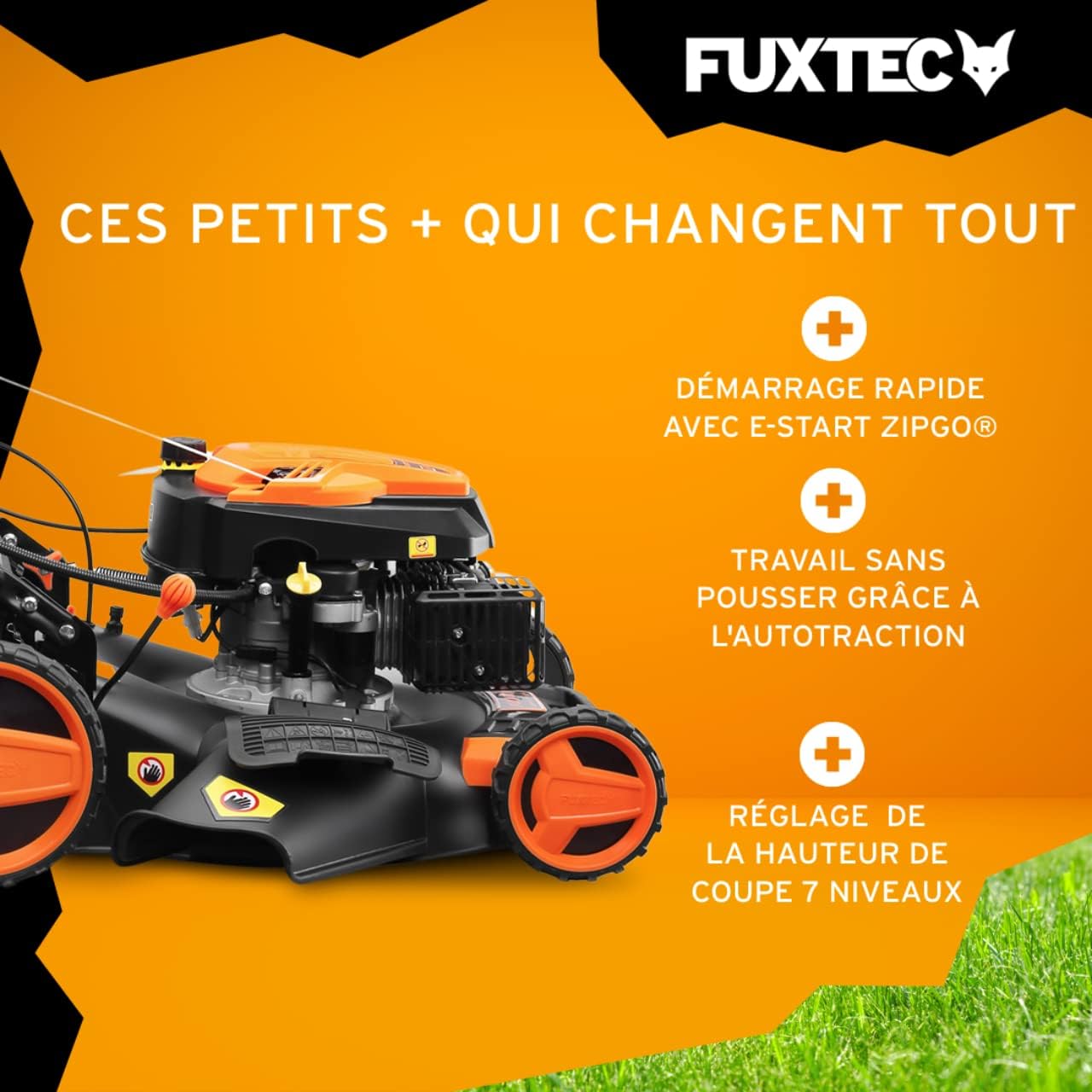 FUXTEC 4en1 Tondeuse Thermique Démarrage Électrique FX-RM5196eS - Largeur de Coupe 51cm, Système autotracté, Fonction Mulching, Réglage Central de la Hauteur de Coupe, 60L Bac de ramassage – Image 4