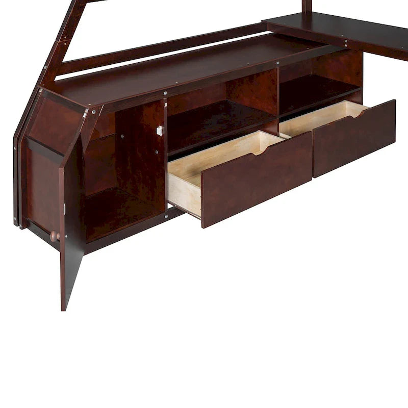 Full Pine Loft Bed with Desk and Storage – Image 33