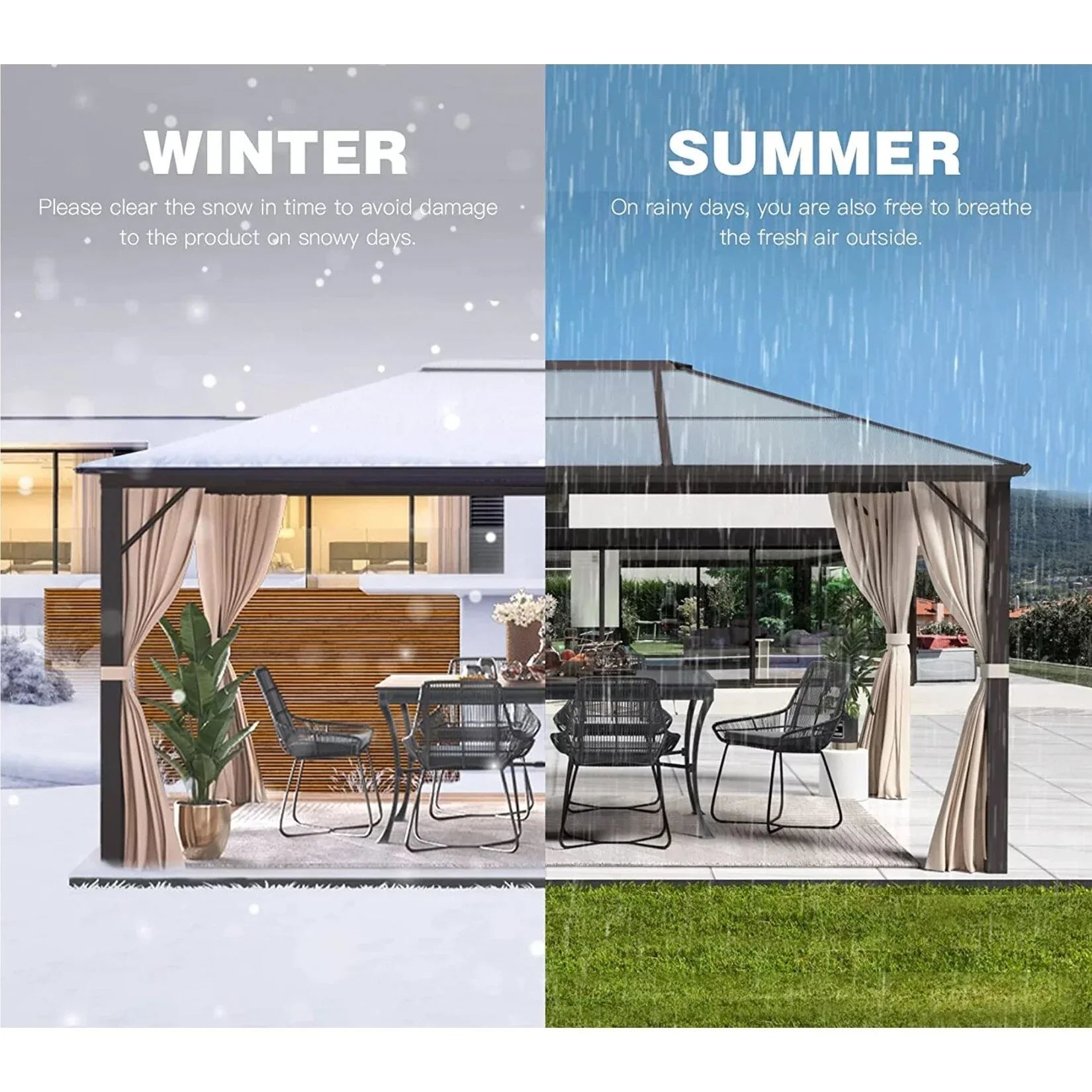EROMMY Hardtop Gazebo,Outdoor Pergola with Double Roof & Netting & Curtains,Heavy Duty Canopy for Patio, Backyard, Pool party – Image 67
