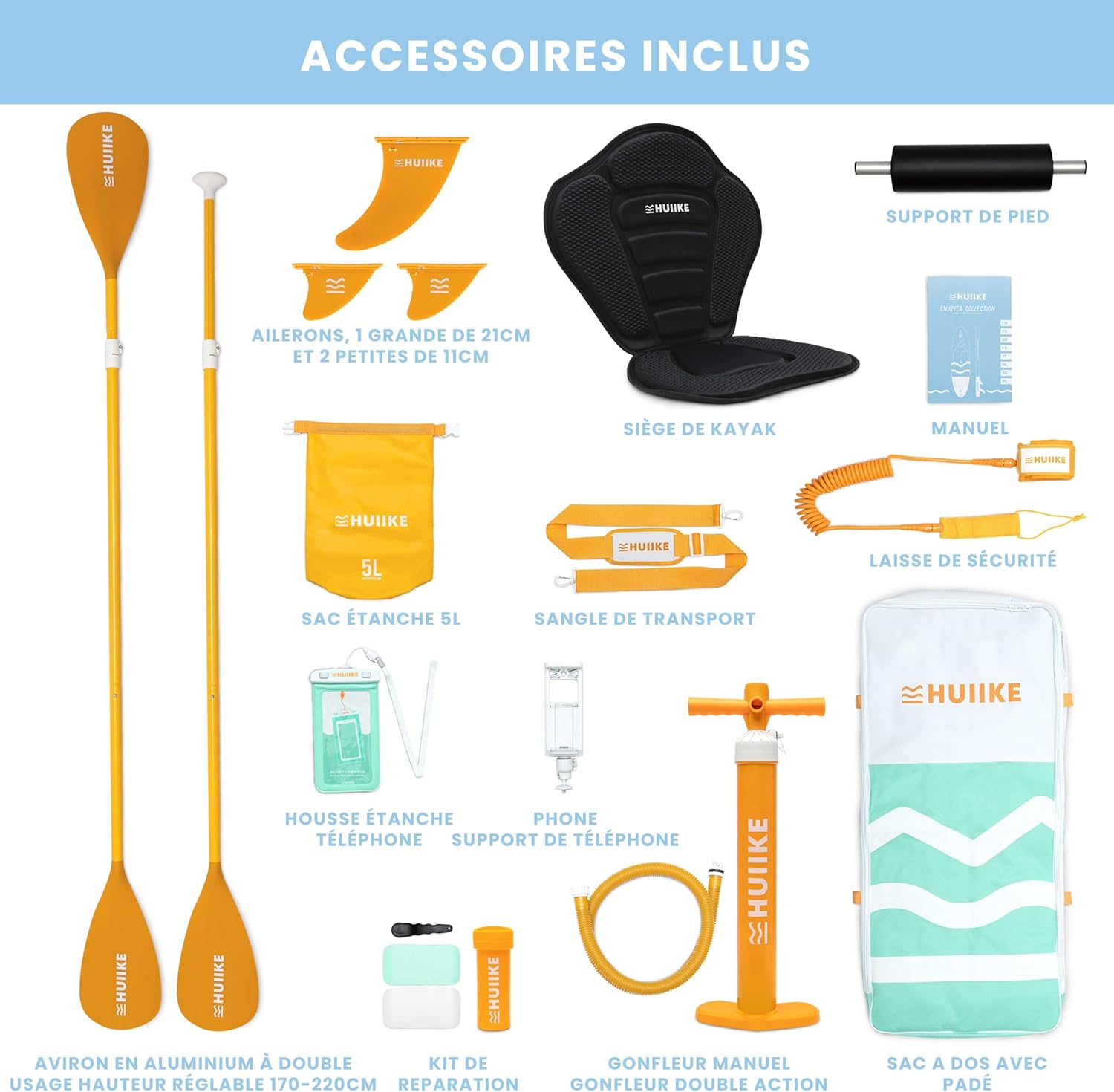 HUIIKE Paddle Gonflable Adulte avec Accessoires Inclus, Pagaie, Ailerons, Pompe. Planche de Stand Up Paddle Grande Stabilité et Résistance. 305 x 84 x 15 cm, Jusqu'à 130 kg – Image 3
