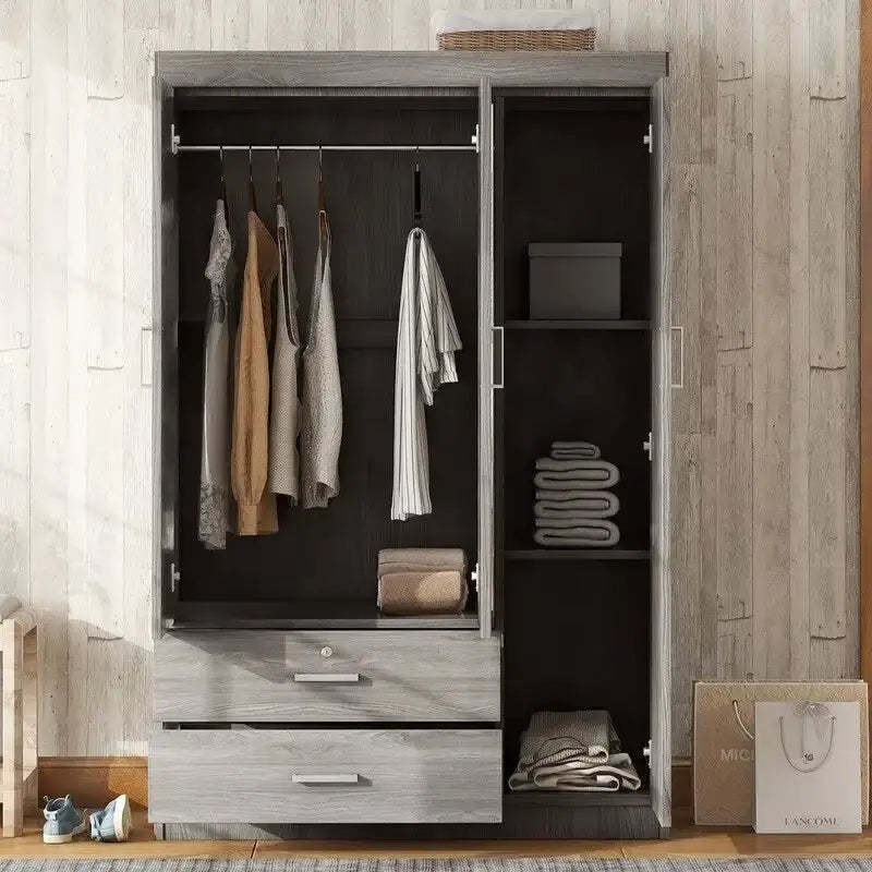 3-Door Mirror Wardrobe with Shelves and 2 Drawers – Image 11