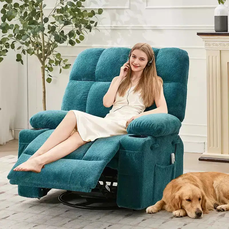 Oversized Recliner Chair for Adults, Manual Swivel Rocker Sofa, Side Pockets & Cup Holders for Big and Tall Persons, Living Room – Image 31