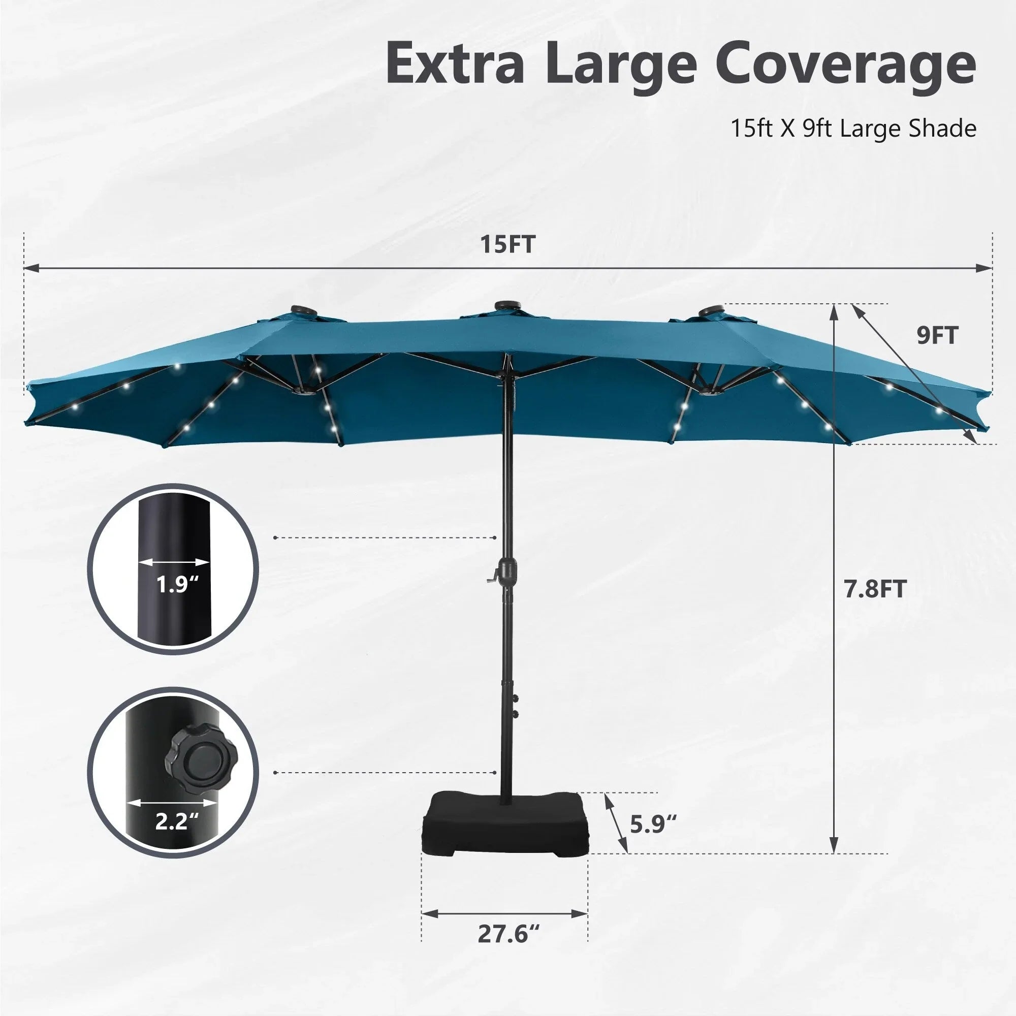MAISON ARTS 15-foot Rectangular Crank Double-sided Outdoor Market Umbrella Solar LED Lighted Patio Umbrella with Base Included – Image 45