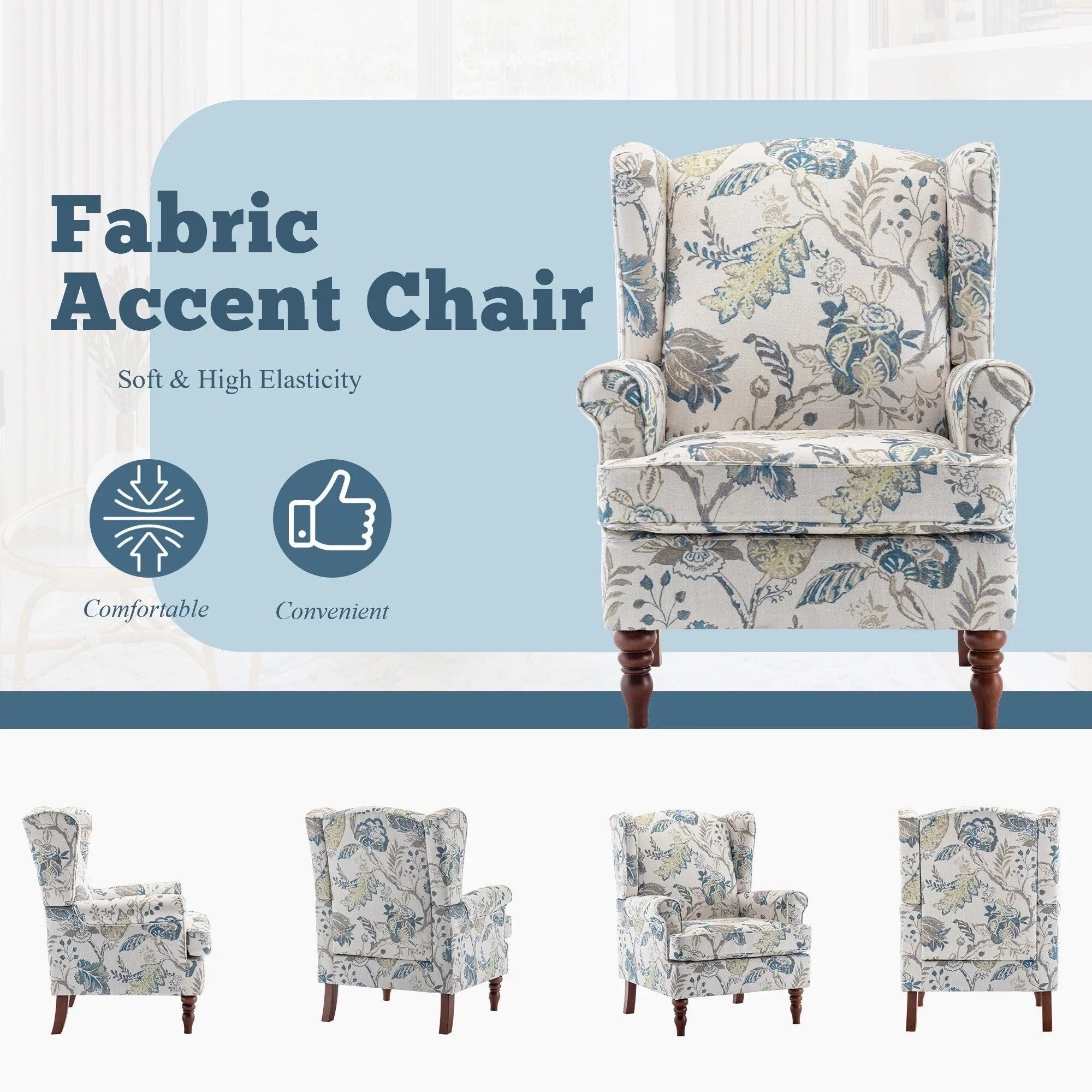 Erommy Modern Accent Chair, High Back Armchair, Upholstered Fabric Button Single Sofa with Wooden Legs for Living Room – Image 114