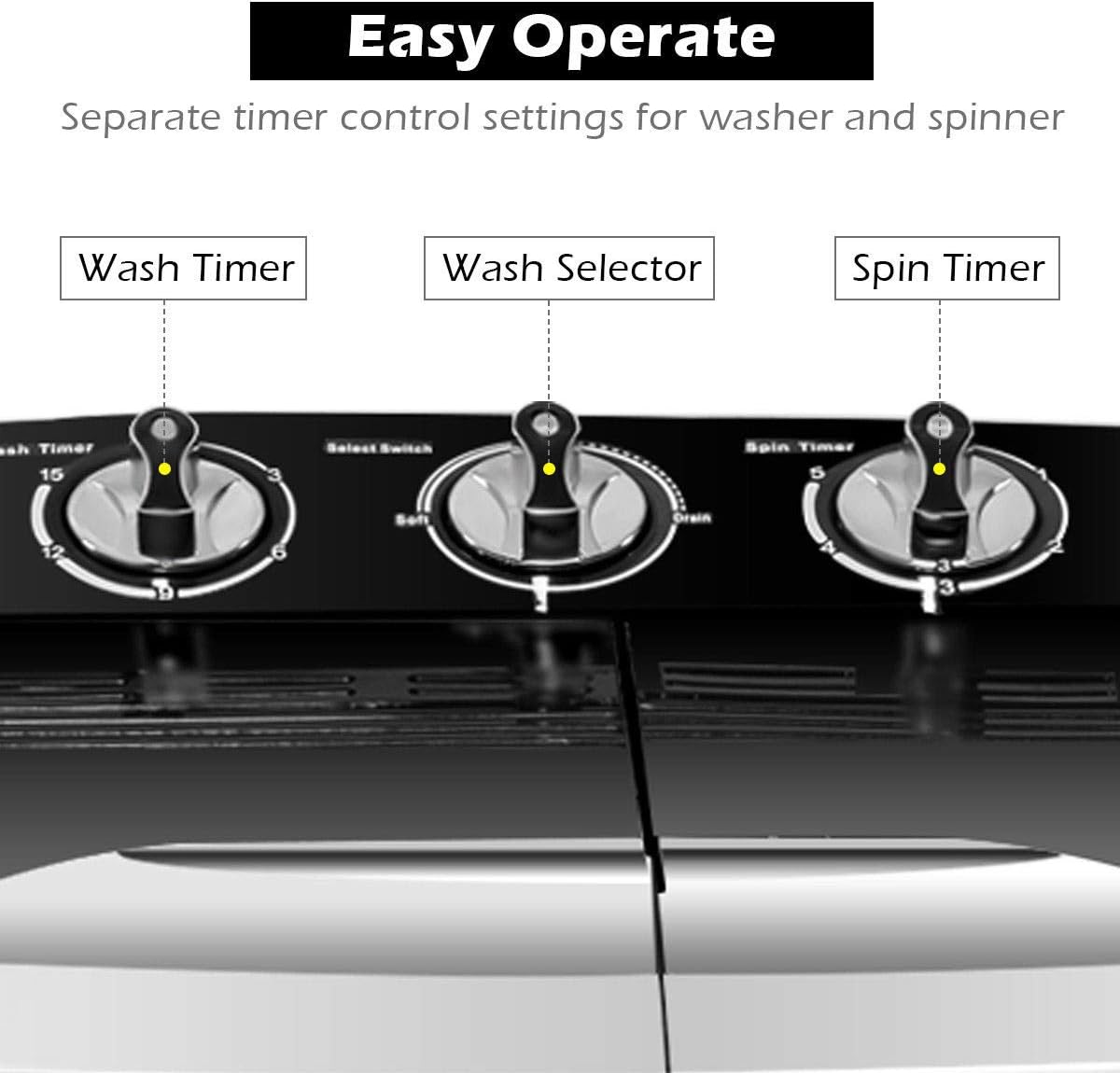 Giantex Compact 13 Lbs Mini double machine à laver et sèche-linge 23 L 14 W 27 H Blanc / noir – Image 7