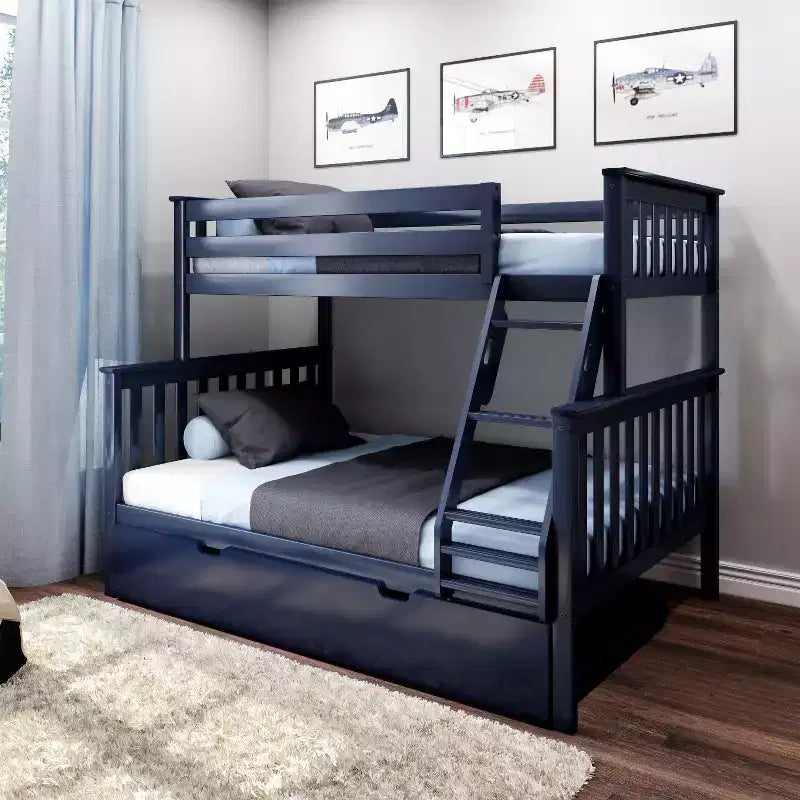 Max & Lily Solid Wood Bunk Bed, Twin over Full with Storage Trundle and Ladder for Kids – Image 2