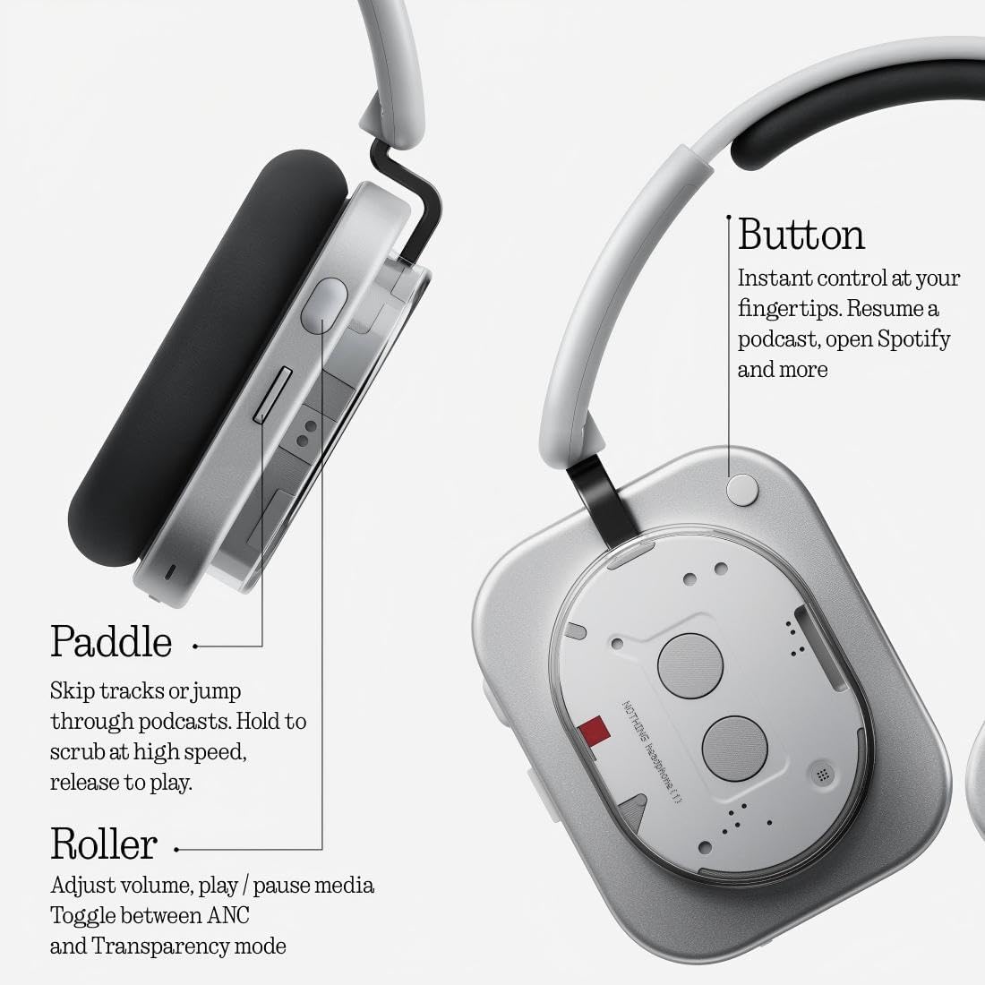 Nothing Headphone (1) Casque Circum-Aural sans Fil avec Réduction Active du Bruit, 80h Autonomie, Hi-Res, Audio Spatial, Résistant à l’Eau – Blanc – Image 2