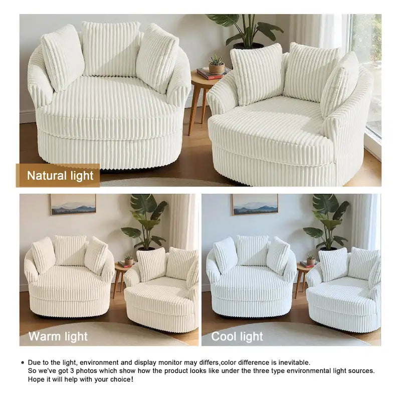 2 Set Oversized 43 W Plush Corduroy Swivel Barrel Chair with Pillows – Image 23
